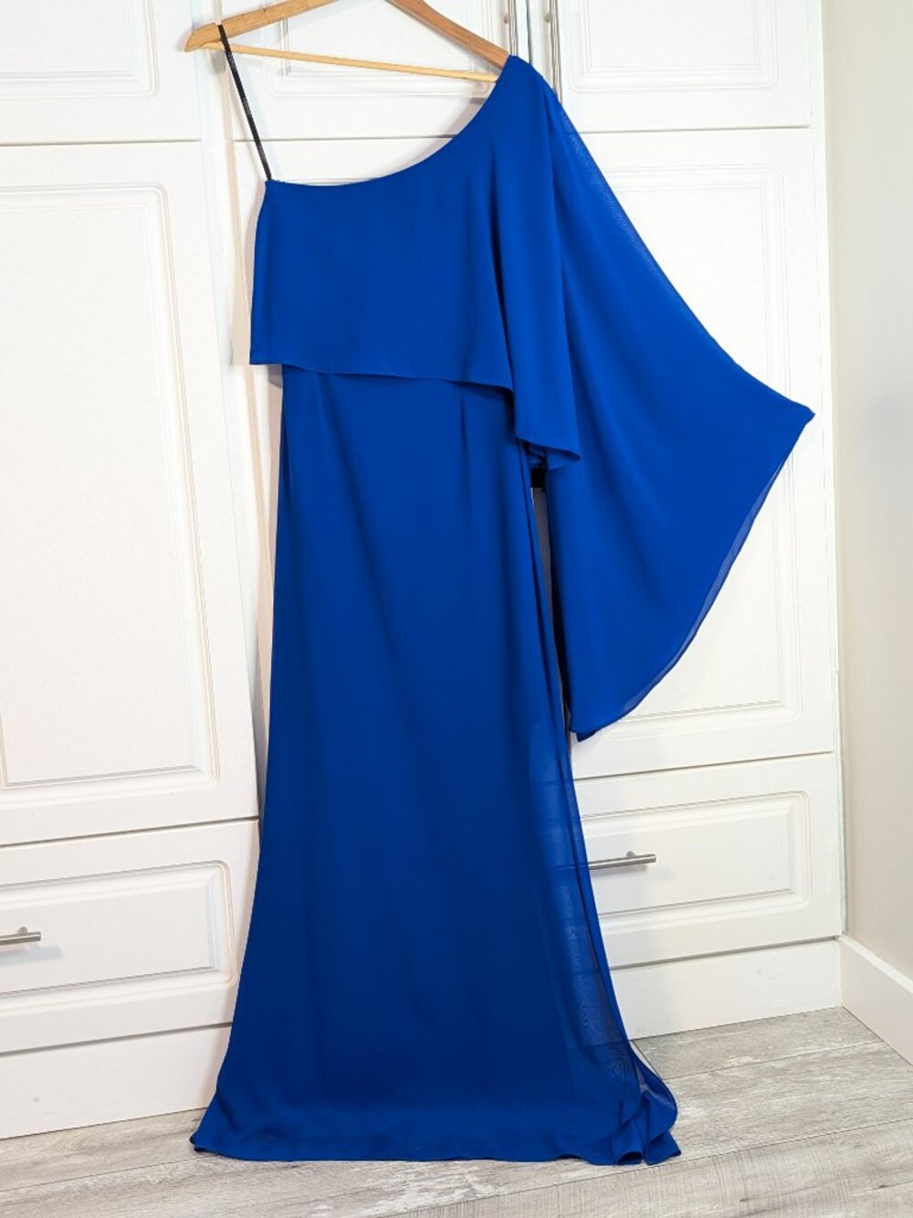 Laundry One Shoulder Cape Gown Royal Blue Chiffon Formal Dress 4 Gala NWOT - Picture 10 of 15